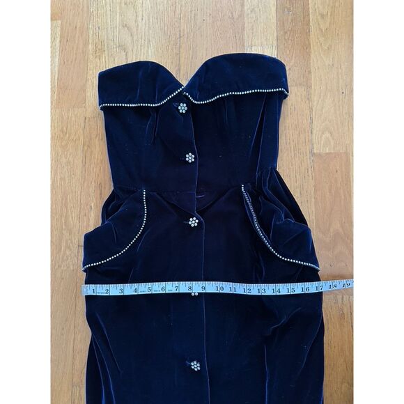 VINTAGE Victor Costa 80s Navy Velvet Crystal Strapless Cocktail Dress Sz 6 - Picture 10 of 15